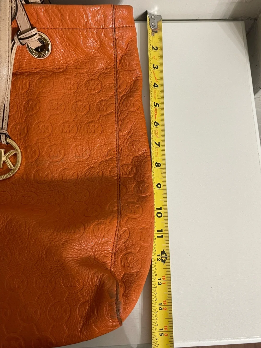 Michael Kors Burnt Orange Leather Tote with Gold MK Charm